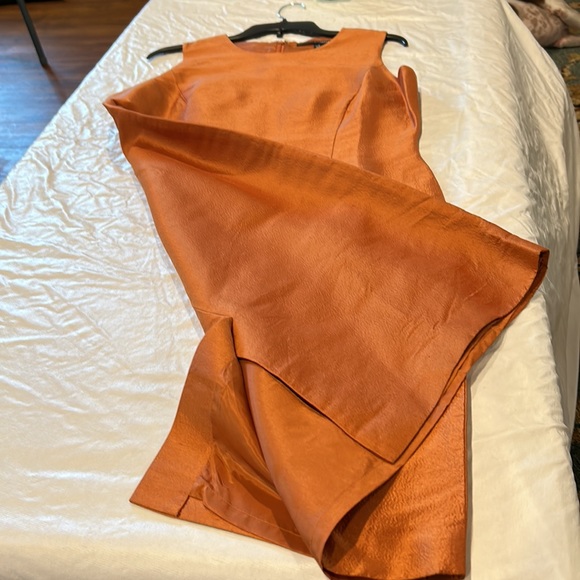 Ellen Tracy Silk Dress Size 12 Copper Colored Brown Zip Back Lined Gently Worn - Picture 7 of 8